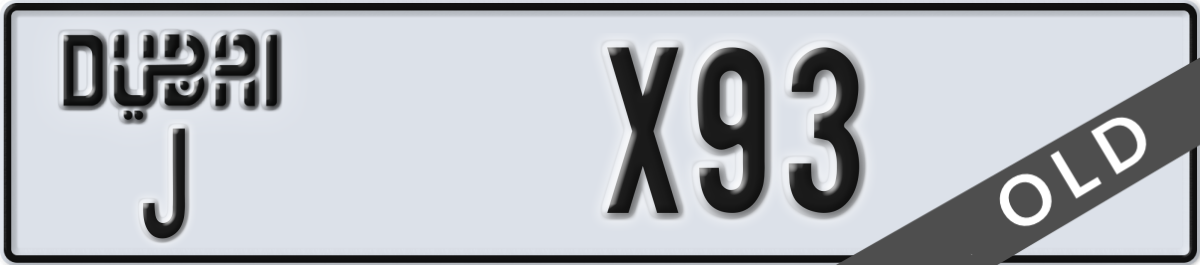 dubai License Plate Number X93 Code J