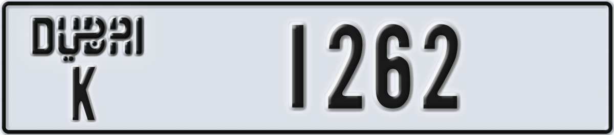 dubai License Plate Number 1262 Code K
