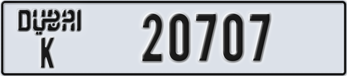 dubai License Plate Number 20707 Code K