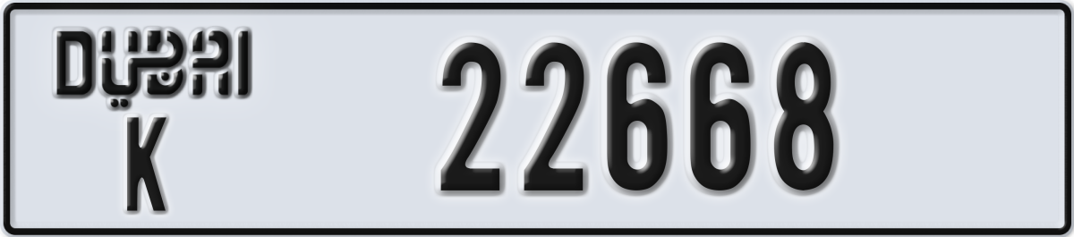 dubai License Plate Number 22668 Code K
