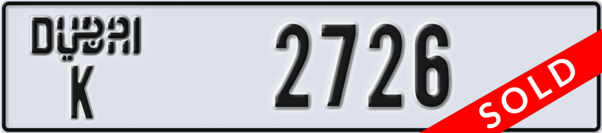 dubai License Plate Number 2726 Code K