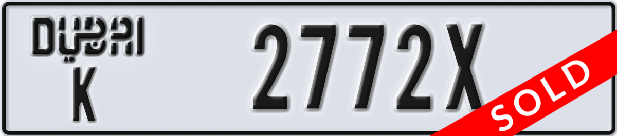 dubai License Plate Number 2772X Code K