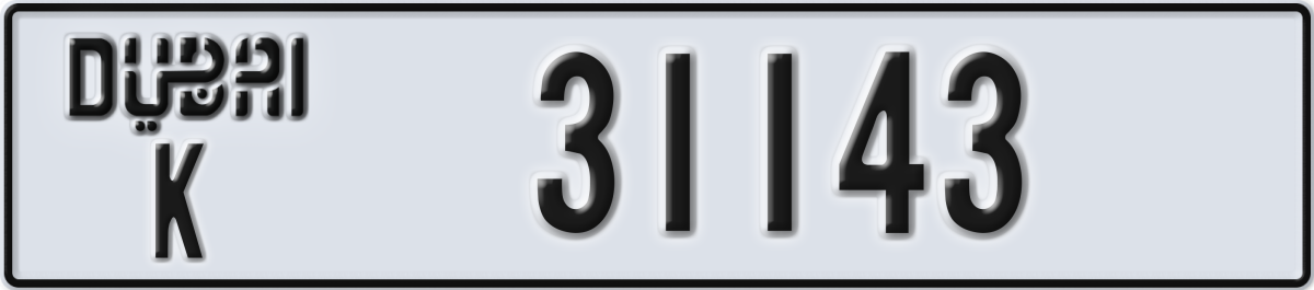 dubai License Plate Number 31143 Code K