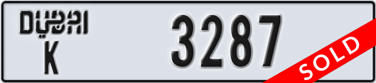 dubai License Plate Number 3287 Code K