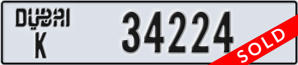dubai License Plate Number 34224 Code K
