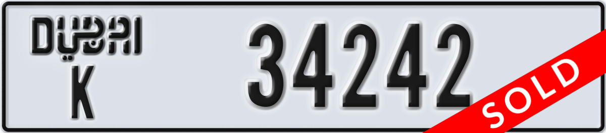 dubai License Plate Number 34242 Code K