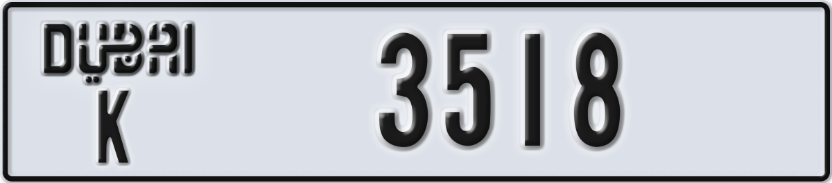 dubai License Plate Number 3518 Code K
