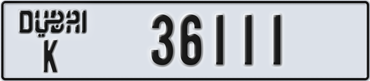 dubai License Plate Number 36111 Code K