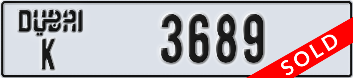 dubai License Plate Number 3689 Code K