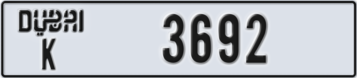 dubai License Plate Number 3692 Code K