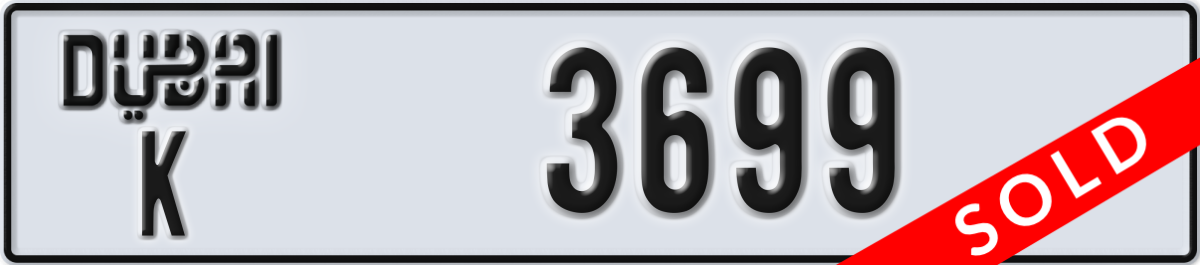 dubai License Plate Number 3699 Code K