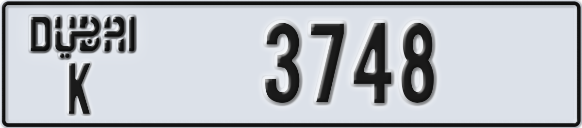 dubai License Plate Number 3748 Code K