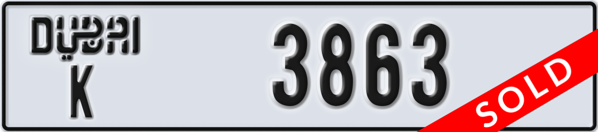 dubai License Plate Number 3863 Code K