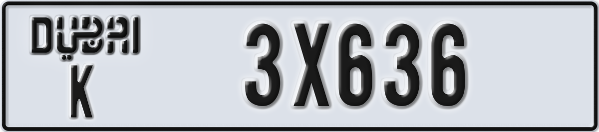 dubai License Plate Number 3X636 Code K