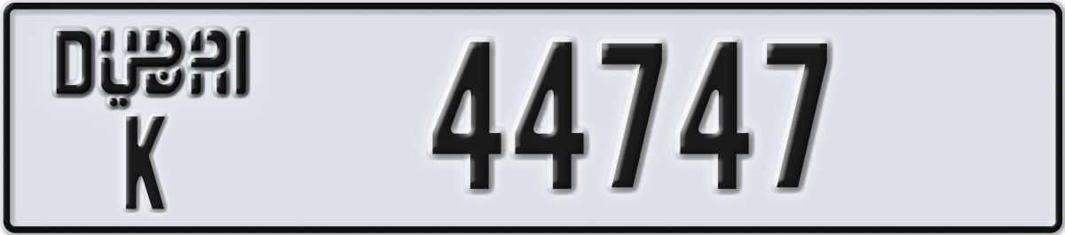 dubai License Plate Number 44747 Code K