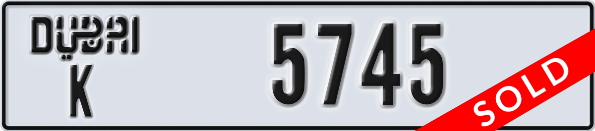 dubai License Plate Number 5745 Code K