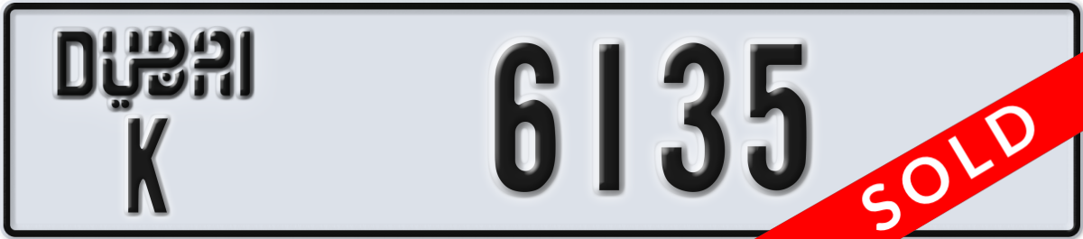 dubai License Plate Number 6135 Code K