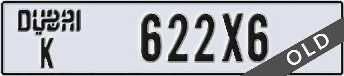 dubai License Plate Number 622X6 Code K