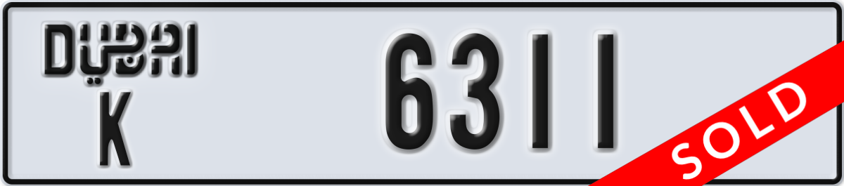 dubai License Plate Number 6311 Code K