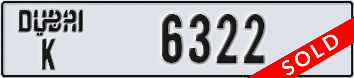 dubai License Plate Number 6322 Code K