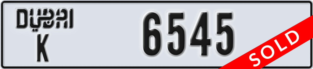dubai License Plate Number 6545 Code K