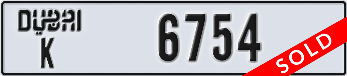 dubai License Plate Number 6754 Code K