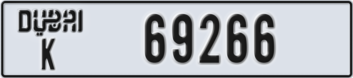 dubai License Plate Number 69266 Code K