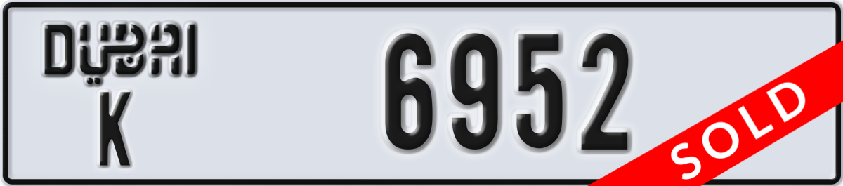 dubai License Plate Number 6952 Code K