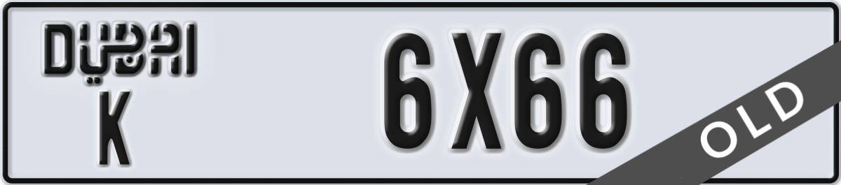dubai License Plate Number 6X66 Code K