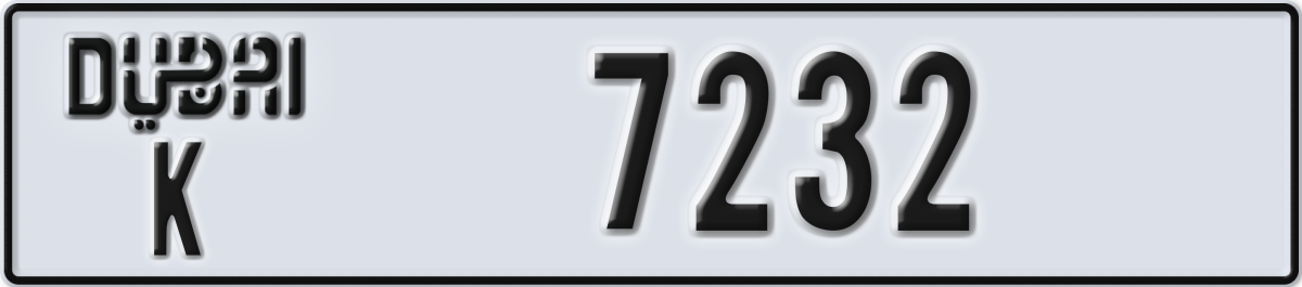 dubai License Plate Number 7232 Code K