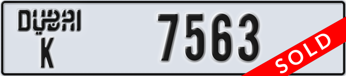 dubai License Plate Number 7563 Code K