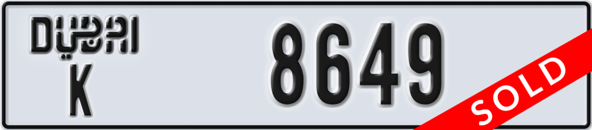 dubai License Plate Number 8649 Code K