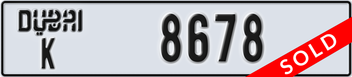 dubai License Plate Number 8678 Code K