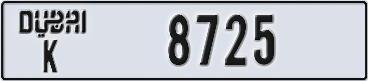 dubai License Plate Number 8725 Code K