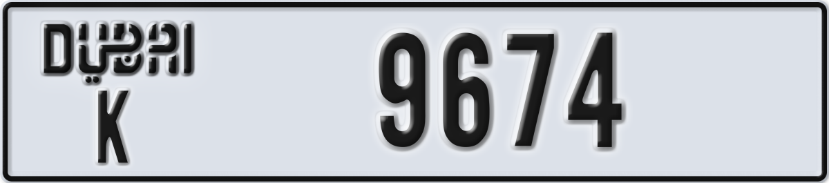 dubai License Plate Number 9674 Code K