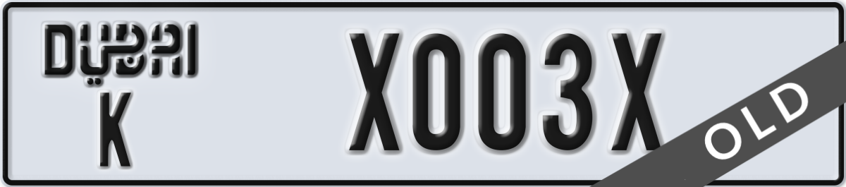 dubai License Plate Number X003X Code K