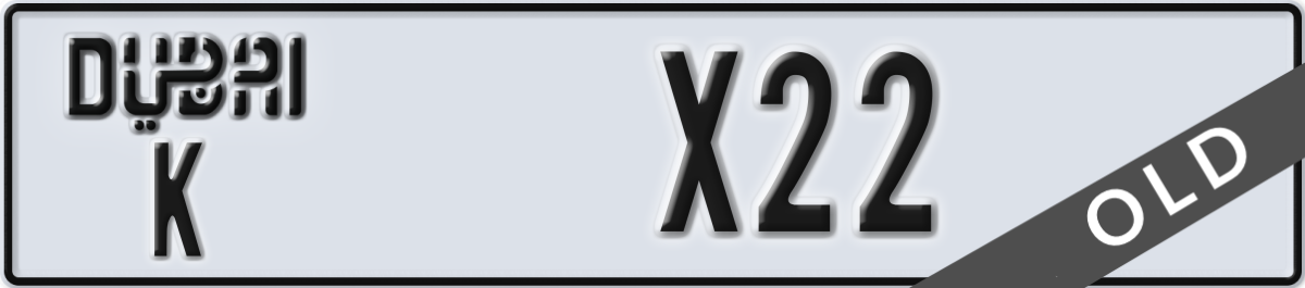 dubai License Plate Number X22 Code K