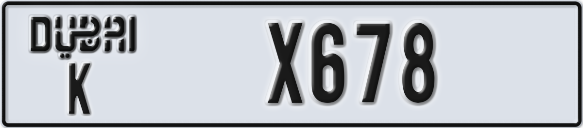 dubai License Plate Number X678 Code K