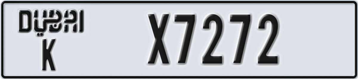 dubai License Plate Number X7272 Code K