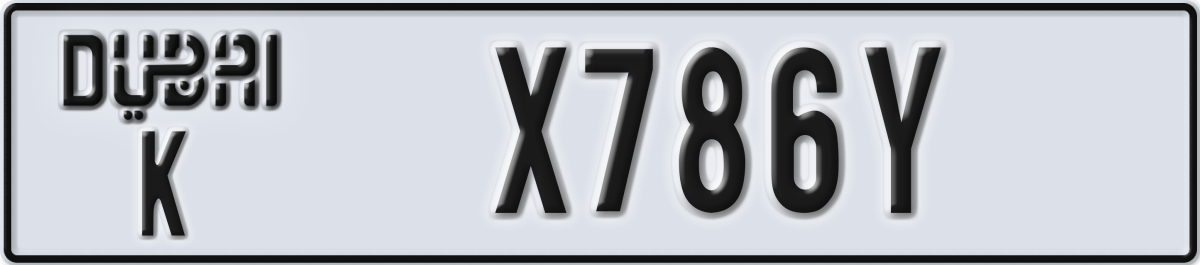 dubai License Plate Number X786Y Code K
