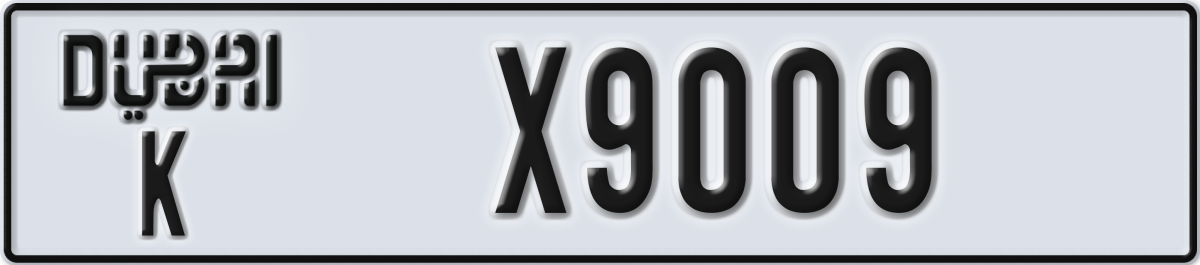 dubai License Plate Number X9009 Code K