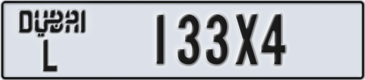 dubai License Plate Number 133X4 Code L