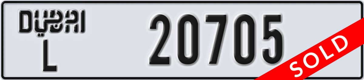 dubai License Plate Number 20705 Code L