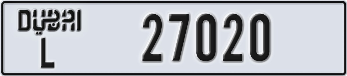 dubai License Plate Number 27020 Code L