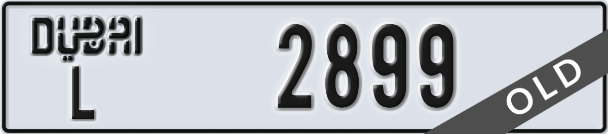 dubai License Plate Number 2899 Code L