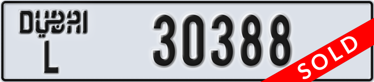 dubai License Plate Number 30388 Code L