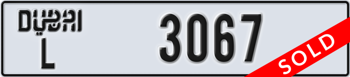 dubai License Plate Number 3067 Code L