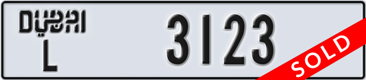 dubai License Plate Number 3123 Code L