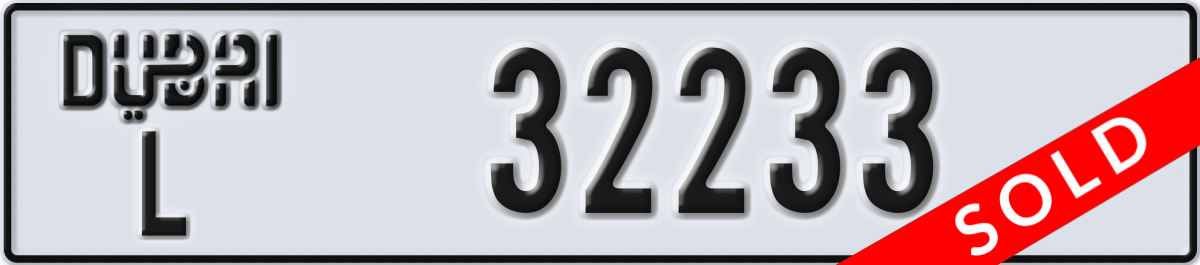 dubai License Plate Number 32233 Code L