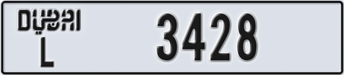 dubai License Plate Number 3428 Code L